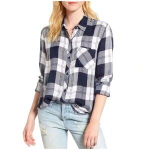 Rails Womens Large Plaid Button Up Shirt Hunter Midnight Pine Flannel Top